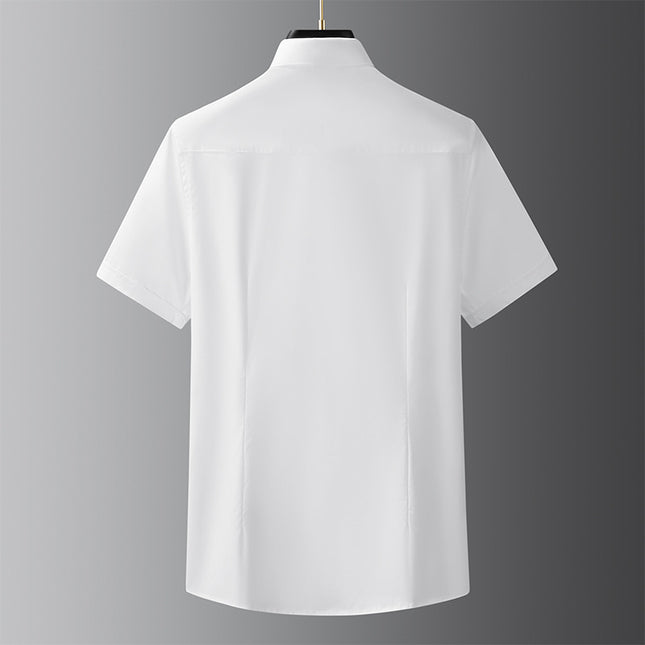 Shirts, Light Luxury and High-End White Shirts, Men's Short-Sleeved Embroidered Bamboo Slim Fit, Trendy High-End Light Luxury and Handsome Men's Clothing