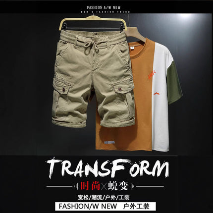 Japanese Retro Tooling Shorts Summer Men's Washed Cotton Elastic Micro Elastic Comfortable Sports Tooling Shorts Shorts