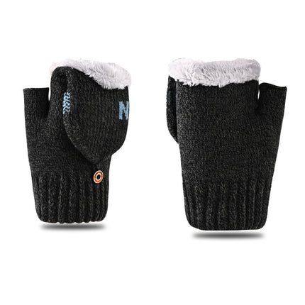 Warm fleece-lined Cotton Gloves Riding Cold-proof Winter Gloves Windproof Flip Wool Thickened Korean Knitted Men's Bag Cover