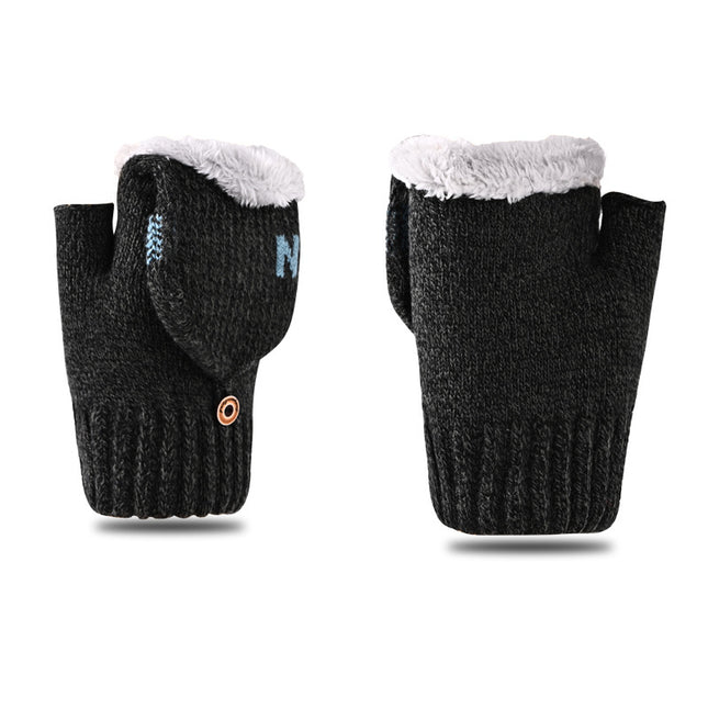 Warm fleece-lined Cotton Gloves Riding Cold-proof Winter Gloves Windproof Flip Wool Thickened Korean Knitted Men's Bag Cover