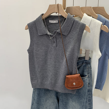 Unique and Exquisite Design Sleeveless Wool Knit Sweater for Women, New Summer 2025 Style with a Stylish Turn-Down Collar