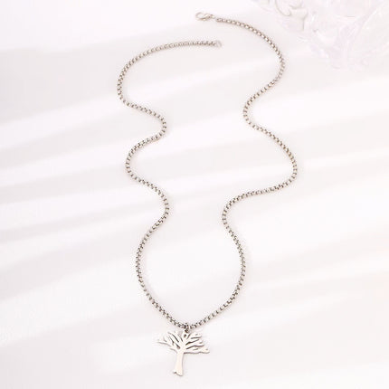 Personalized Versatile Hollow Tree of Life Stainless Steel Pendant Necklace for Women, Simple Non-Fading Chain for Men and Women, Stackable
