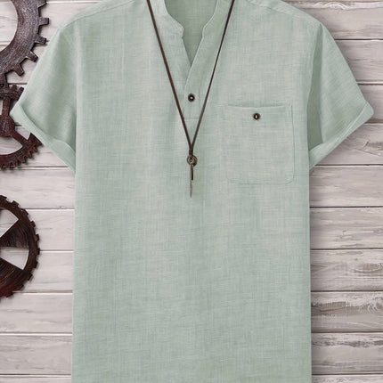 Men's Light Green Summer Casual Button up Shirt with Chest