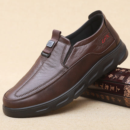 Old Beijing Cloth Shoes Men's Single Shoes Waterproof Breathable Imitation Leather Shoes for Middle-aged and Elderly Dad Shoes Lightweight and Comfortable Business Casual Shoes