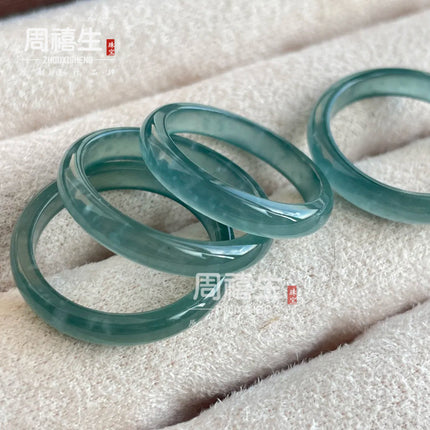 Wholesale Natural A-Grade Blue Jade Ring Plain Band Women's Tail Ring Jade Men's Niche Design Index Finger Couple Ring