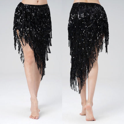 New Belly Dance Practice Dress Waist Chain Oriental Dance Hip Towel Dress Sequins Tassel Sago Heavy Industry Drummy Dress Women