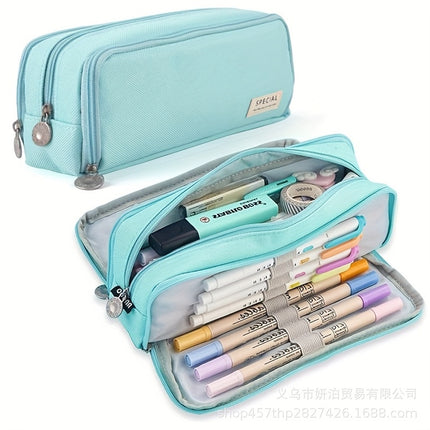 in stock Multi-layer Canvas Retractable Pencil Case Korean Simple High School Student Macaron Color-block Variable Large Capacity Pencil Case