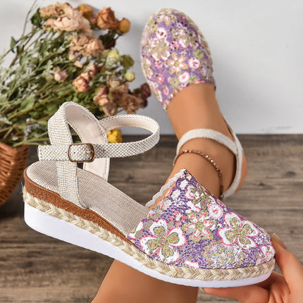 European and American Foreign Trade Large-Size Wedge Sandals for Women 2026 Summer New Style Closed-Toe Woven Hollow-Out Single-Strap Women's Sandals