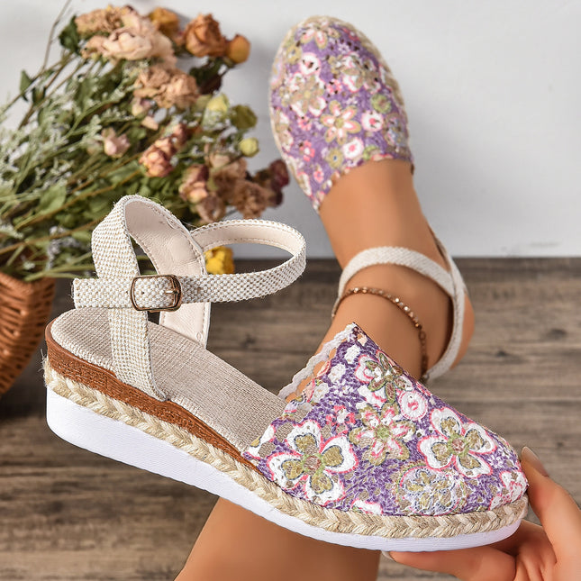 European and American Foreign Trade Large-Size Wedge Sandals for Women 2026 Summer New Style Closed-Toe Woven Hollow-Out Single-Strap Women's Sandals