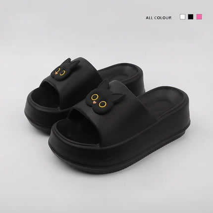 Thick-soled slippers for women's outdoor wear summer one-word latest black and white cat online famous beach shoes non-slip high heel sandals