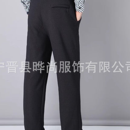Plus Size Plus Fat Plus Size Dad Thickeneded Velvet Stretch Casual Pants Middle-Aged and Elderly Cotton Pants High Waist Deep Crotch Pants for Men