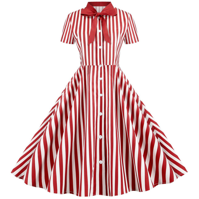 Foreign Trade Europe and the United States Cross-border New Women's Summer Stripe Stitching Short-sleeved Butterfly Festival Party Temperament Big dress