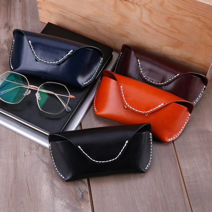 Cross-Border Hot-Selling Genuine Leather Glasses Case, Multifunctional Glasses Storage Box, Retro Sunglasses, Reading Glasses Storage Leather Box