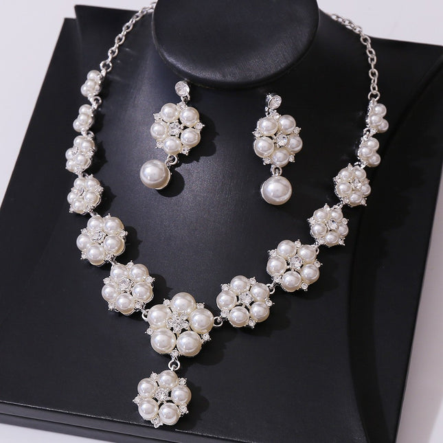 Pinduoduo Cross-border Pearl Women's Fashion Elegant Alloy Drop Bridal Dress Accessories Necklace Earrings suit