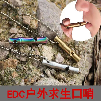 Stainless steel bamboo whistle outdoor camping survival whistle high decibel metal whistle emergency survival whistle distress whistle