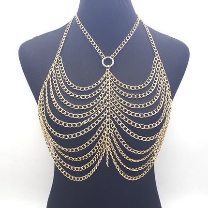 New cross-border jewelry European and American fashion luxury metal aluminum chain multi-layer sexy chest chain fashion neck body chain