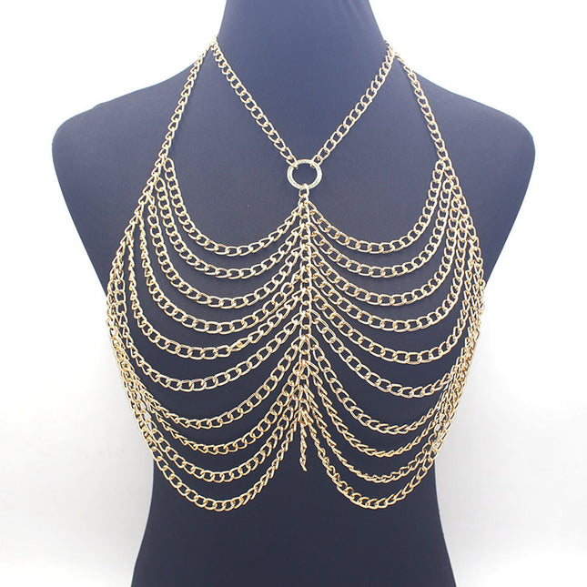 New cross-border jewelry European and American fashion luxury metal aluminum chain multi-layer sexy chest chain fashion neck body chain
