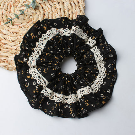 Korean Retro Niche Floral Scrunchie Black High-End Hair Tie 2025 New High-Quality Versatile Hair Accessory