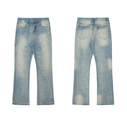RDT Men's Wear | cleanfit Washed Old Vintage Ice Blue Cream Falling Cat Must Scratch Slight Jeans Men
