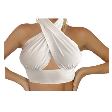 2022 foreign trade cross-border explosions ebay Amazon best selling three-dimensional cross cutting plain neck sexy top