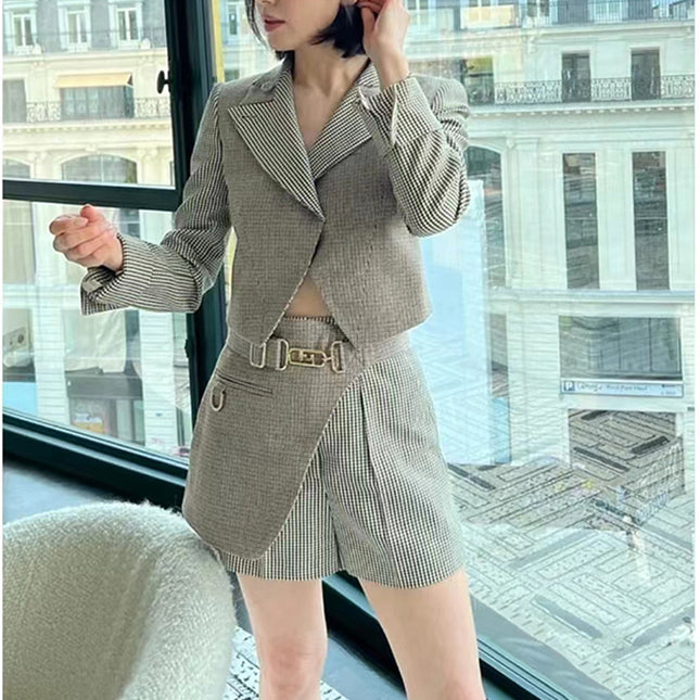 Celebrity-Inspired Design Plaid Patchwork Short Skirt Pants for Women, New Spring and Autumn Style, Unique Mini Skirt, Trendy Slim Fit