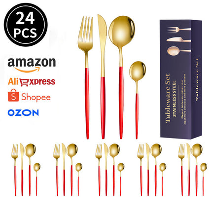 spoon Jieyang factory wholesale cross-border stainless steel tableware suit 24-piece set household knife, fork and spoon daily necessities