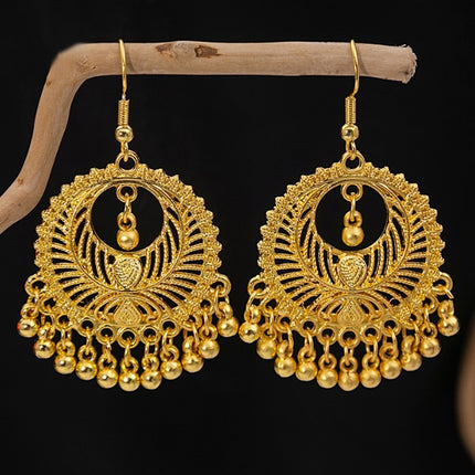 Ethnic Style Peacock Earrings for Women Gold Bell Tassel Earrings Bohemian Leaf Pendant Scenic Spot Earrings Wholesale