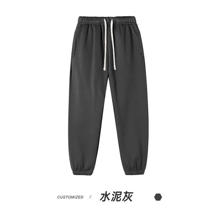 360g one-piece velvet tide fleece-lined padded pants for men and women with heavy feet binding foundation solid color casual pants winter