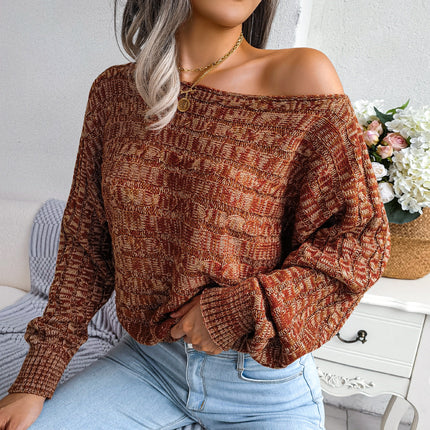 Clearance Sale Real Shot 2022 Autumn/Winter Fashion Colorful Cable Knit Long Sleeve Off-Shoulder Sweater Amazon Cross-Border Women's Clothing