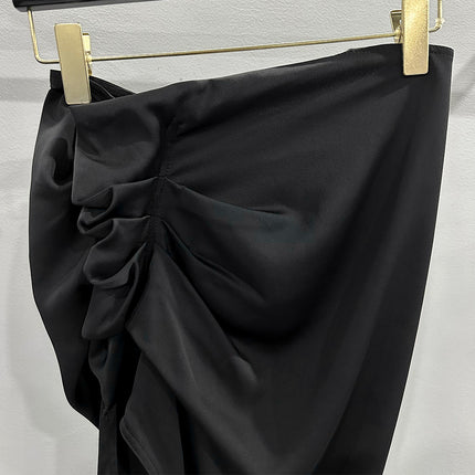 Subhuman Women's | 2025 Early Autumn Show Same Style Diagonal Zipper Pleated Satin Slit Floor-Length Skirt