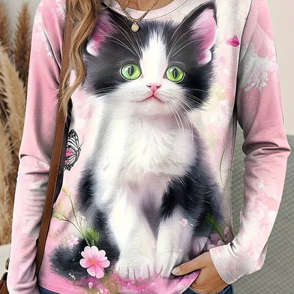 Cross-Border European and American 2025 New Autum Amazon Long-Sleeved Round Neck Casual Fashion Printed Pullover Tops for Women