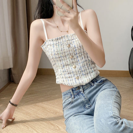 Korean Style Small Fragrant Style Braided Plaid Camisole Female Beautiful Back Sexy Slim Fit Versatile Bottoming Wrap Chest Tube Top