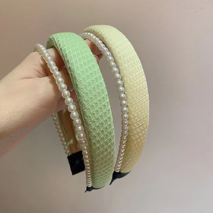 Korean version of spring and summer new style small fragrance double-layer pearl sponge hairband simple high Skull top sweet pressure hair accessories wholesale