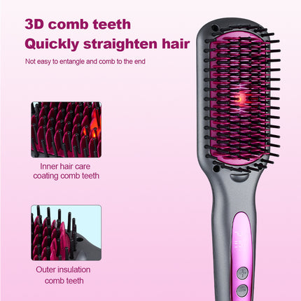 2025 New Infrared Hair Straightening Comb Hair Straightener Fluffy Comb Curling Iron Hair Straightening Comb Salon Accept Custom