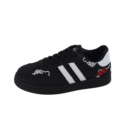 Cute KT Cat Embroidered German Training Shoes Women's 2025 New Korean Style Niche Chic All-match Skate Shoes Casual White Shoes for Women