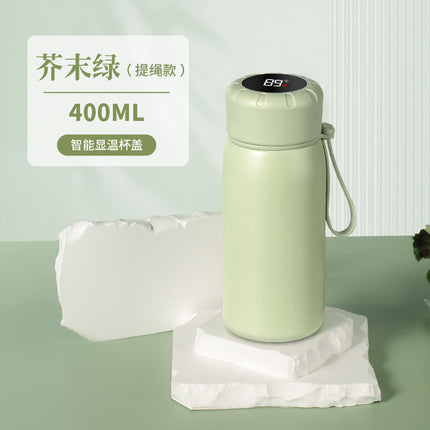 Intelligent temperature display thermos cup 316 stainless steel thermos cup solid color simple flower tea cup women's portable carrying rope accompanying cup