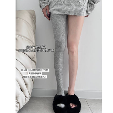 Cotton Vertical Stripe Micro-Pressure Leggings Anti-Pilling Versatile Slimming Tummy Control Butt-Lifting High-Elasticity Outerwear Sports One-Piece Pants for Women