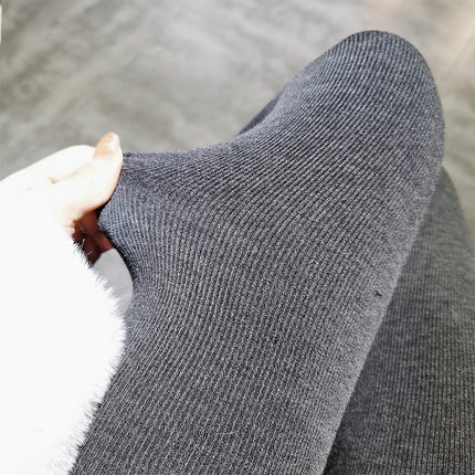 Tb New Autumn and Winter Terry Leggings for Women to Wear as Outerwear, Thin, Faded, Butt-Lifting, Four-Stripes Knitted Elastic Tight-Fitting Pants