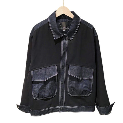 B297-206 social light luxury in stock Denim stitching large pocket casual jacket fashion