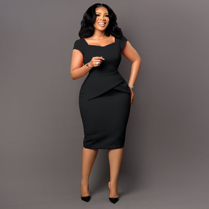 C8529 Amazon Foreign Trade Women's Clothing 2025 New Short-Sleeved Fashion Elegant Tongle Pencil Skirt African Dress