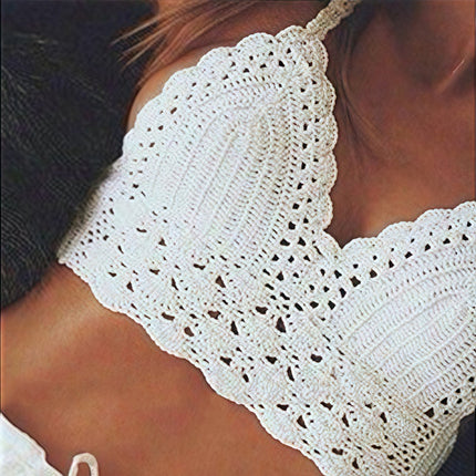 Beach Bikini Swimsuit for Women Cross-Border European and American Knitted Hollow Breathable Top Casual Sexy Intimates Set for Women