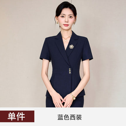 Stewardess Fan Short-sleeved Suit suit Women's Summer Thin Work Clothes Elegant High-end Beauty Salon Jewelry Store Business Wear
