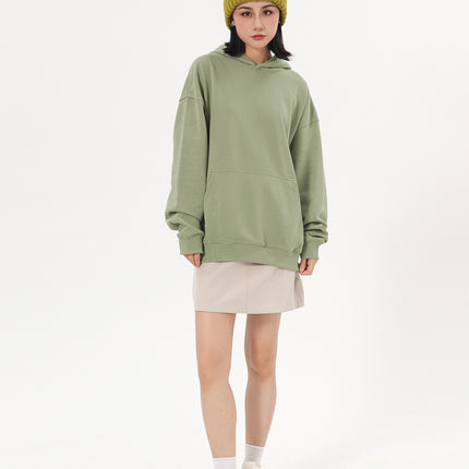 Spring and Autumn Heavy 380g Big terry Shoulder Hooded Sweater Women's American Fashion Brand Loose Solid Color All-match Couple Hoodie