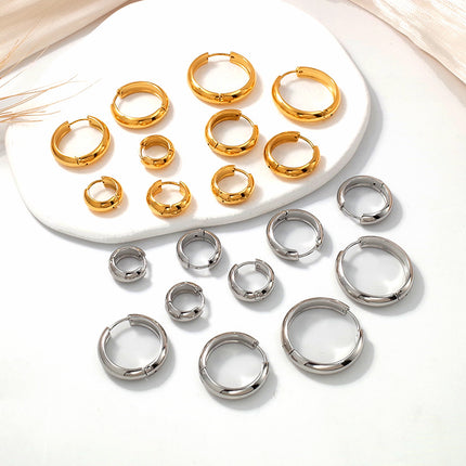 Hot-Selling Titanium Steel Simple Polished Minimalist Earrings, Light Luxury, High-End Fashion, Large Hoops, Versatile Earrings for Men and Women