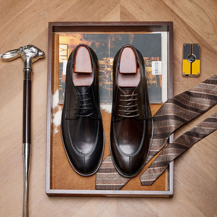 Leather Shoes Men's Formal Business 2025 New Wedding Groom Derby Shoes Genuine Leather Men's Shoes British Style Shoes Men