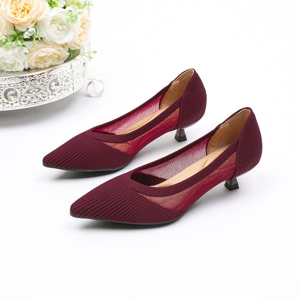 Princess Shoes with Pointed Toes, Fish Silk Flats, Thick Heels, Small Fragrant Knitted Fly Woven Shoes, Hollow High Heels, Tall, Fashionable and Versatile