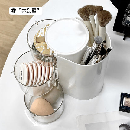 Puff Storage Box Rotating Dustproof Dressing Table Desktop Beauty Makeup Egg Air Cushion Lipstick Makeup Brush Storage Cylinder Storage Rack