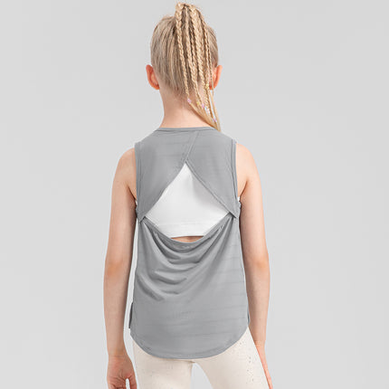 Girls Loose Sports Vest Ice-Feel Quick-Drying Sports Top Cut Out Breathable Fitness Running Vest 33105