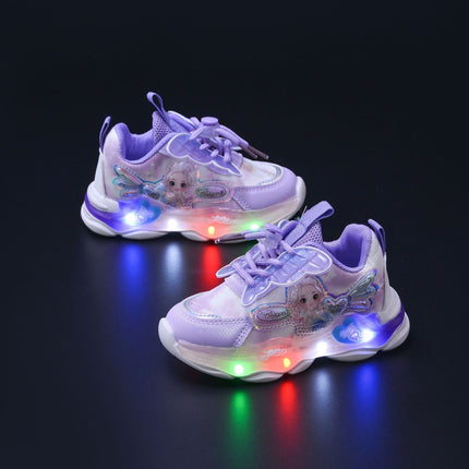 Wholesale with lights girls sneaker 2025 spring new fashion butterfly princess shoes children running shoes in stock