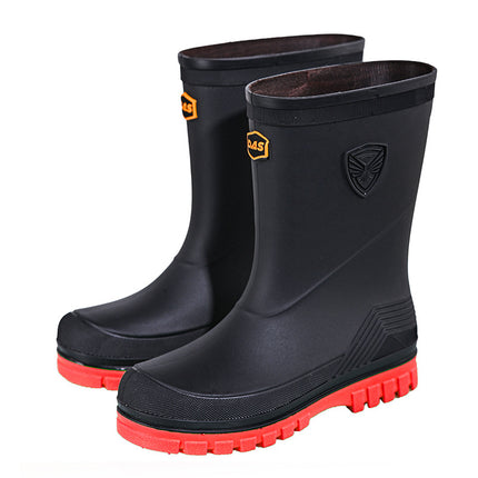 2026 New Cross-Border Korean and Japanese Waterproof Rubber Shoes, Fashionable Water Shoes, Outdoor Non-Slip Mid-Calf Fleece-Lined Men's Rain Boots